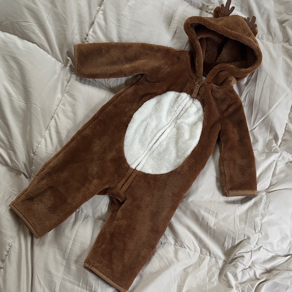 Baby Reindeer Outfit Carter's Cozy Brown Hooded Zipper Onesie Christmas Holiday